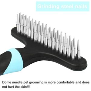 Makerfire Dog Dematting Brush Comb Undercoat Rake for Cats Dogs short or long hair Pet Grooming Tool Double Row of Stainless Steel Pins-Blue