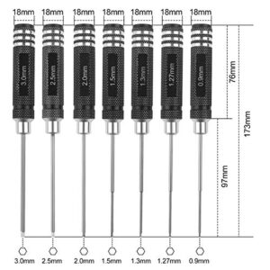 7pcs Hex Screw Driver, RC Screwdriver Tools Kit Set (0.9mm 1.27mm 1.3mm 1.5mm 2.0mm 2.5mm 3.0mm) for RC Car Boat Quadcopter Helicopter Multirotors Models