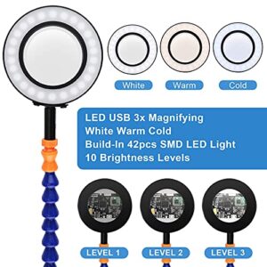 Flexible Helping Hands Third Hand Soldering Aid Soldering Station Tool 8 Flexible Helping Arms with LED USB 3 x Magnifying for Welders Jewellery Makers Craft Lovers