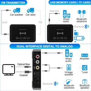 Bluetooth 5.0 Transmitter Receiver 3-in-1 FM Transmitter Bluetooth Adapter HiFi Audio 3.5mm AUX RCA Optical USB for PC/TV/Car